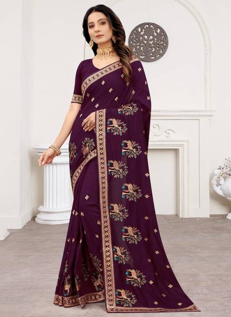 Wine Colour Vedika New Designer Wedding Wear Stylish Heavy Silk Jari Embroidered Saree Collection 5812